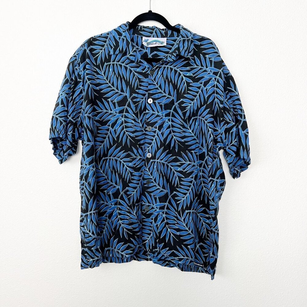 Rainbow Jo Hawaii Mens Large Tropical Leaf Short Sleeve Rayon Button Front Shirt